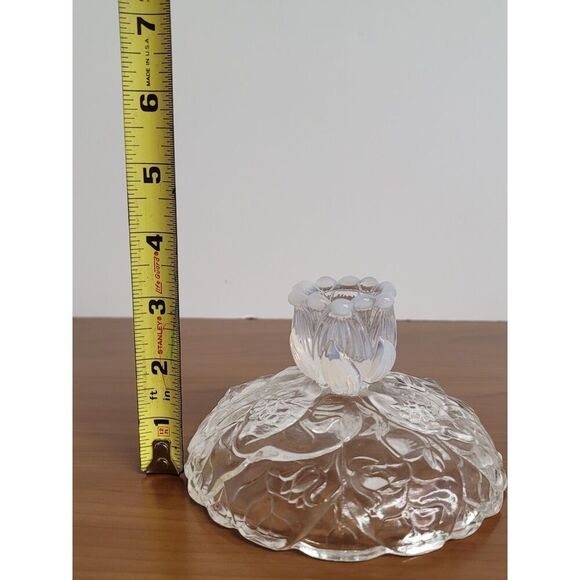 Tiara OPALESCENT WATER LILY PATTERN CANDLESTICK HOLDER PAIR - Picture 7 of 10